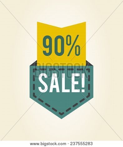 90 Off Sale Clearance Icon With Denim Pocket With Discount Value Inside. Vector Illustration Of Spec