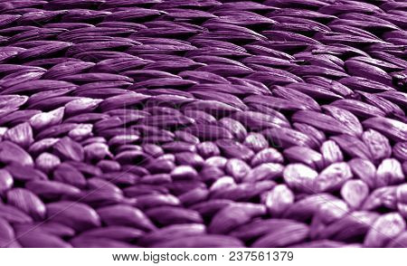 Round Straw Mat Texture With Blur Effect In Purple Tone. Abstract Background And Texture For Design.