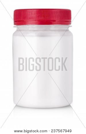 White Jar With Red Cap Without Label On A White Background