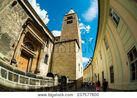 Prague, Czech Republic - 02 July, 2016: View Streets Of Prazsky Hrad Old Town With Fisheye Effect