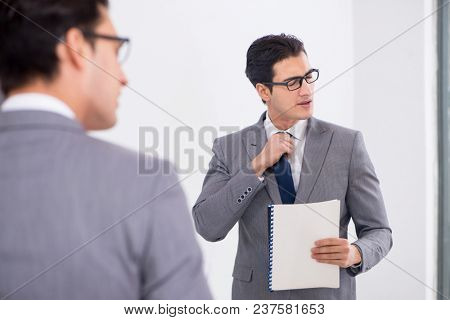 Politician planning speach in front of mirror