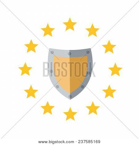 Image Of Shield In The Circle Of Stars. Eu Regulations. Protecting Your Personal Data. Gdpr, Rgpd, D
