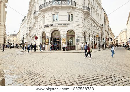 Vienna, Austria - 15 April 2018: Beautiful Streets Of The City With A Stone Pavement.