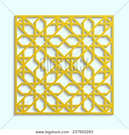 Islamic 3d Arabesque. Gold Arabic Mandala. Vector Round Ornament In Eastarn Style. Muslim Texture De