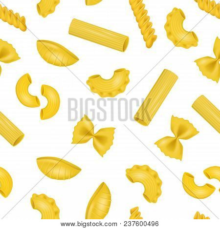 Realistic Detailed 3d Dry Macaroni Of Various Pasta Seamless Pattern Background On A White Tradition