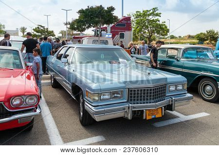 Nahariyya, Israel - April 21, 2018 : Old Ford Cadillac At An Exhibition Of Vintage Cars Parked Near 
