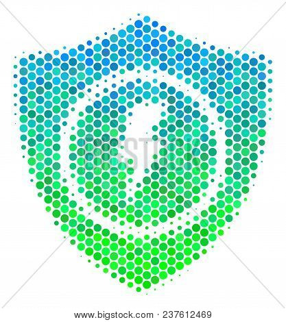 Halftone Dot Electric Guard Pictogram. Pictogram In Green And Blue Shades On A White Background. Vec
