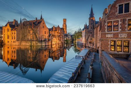 Classic Postcard View Of The Historic City Center Of Brugge, Often Referred To As The Venice Of The 