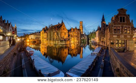 Classic Postcard View Of The Historic City Center Of Brugge, Often Referred To As The Venice Of The 