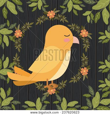 Cute Yellow Bird In Forest Scape Scene Vector Illustration Design