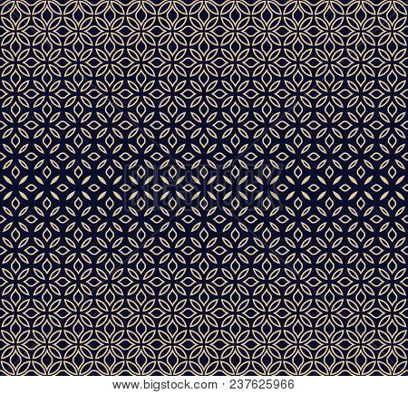 Flower Geometric Pattern. Seamless Vector Background. Blue And Gold Ornament