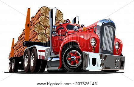 Cartoon Retro Logging Truck Isolated On White Background. Available Eps-10 Vector Format Separated B