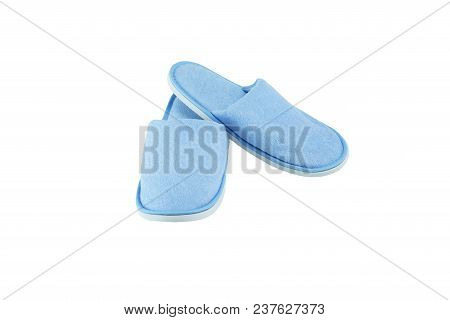 Blue Washable Slippers With Rubber Outsole Isolated On White Background