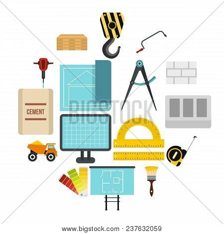 Flat Construction Icons Set. Universal Construction Icons To Use For Web And Mobile Ui, Set Of Basic