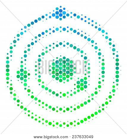 Halftone Circle Solar System Icon. Pictogram In Green And Blue Shades On A White Background. Vector 