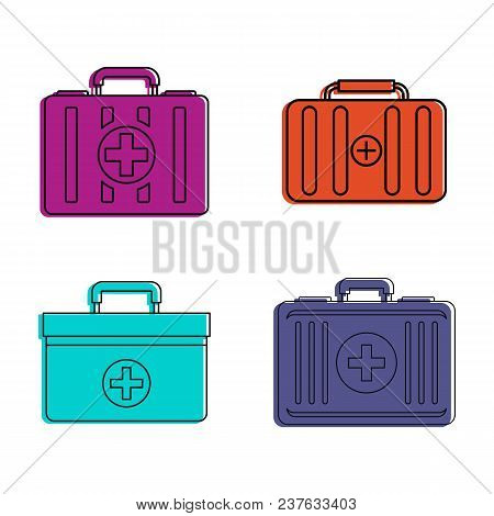 First Aid Kit Icon Set. Color Outline Set Of First Aid Kit Vector Icons For Web Design Isolated On W