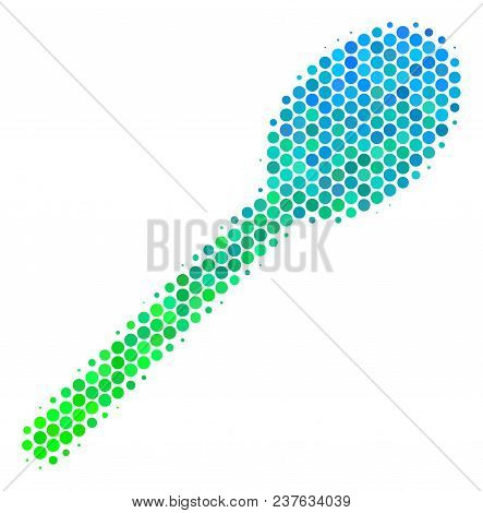 Halftone Dot Spoon Pictogram. Pictogram In Green And Blue Color Tones On A White Background. Vector 