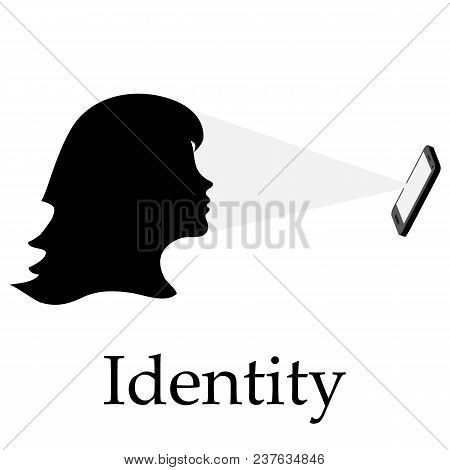 Illustration Of Recognition Of Female Face By Phone. Biometric Verification And Identification. New 