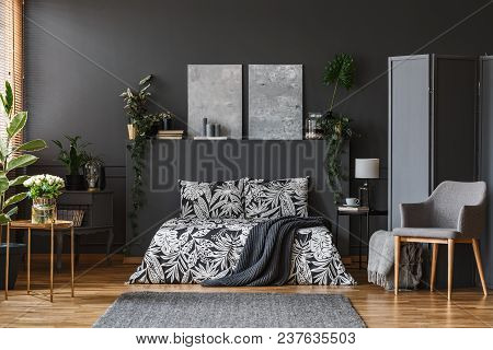 Dark Grey Bedroom Interior