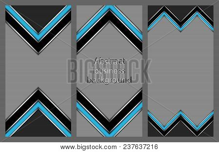 Set Of Three Abstract Geometric Business Pattern In Vertical Format With Diamond-shaped Blue And Bla