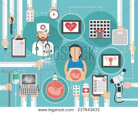 Medical Concept Modern Flat With Pregnant Woman.vector Illustration