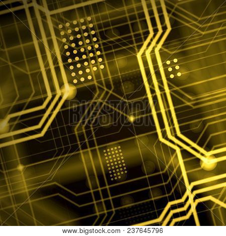 An Abstract Technological Background Consisting Of A Multitude Of Luminous Guiding Lines And Dots Fo