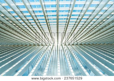 LIEGE, BELGIUM - February 24, 2018: famous architecture railway station Liege-Guillemins