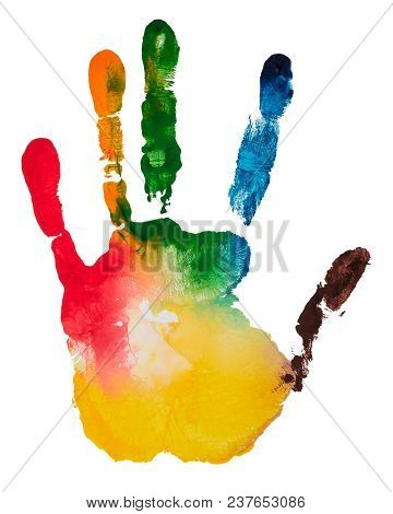 A Fingerprint And Fingers Of The Left Hand With Dacteloscopic Patterns Of A Real Man On A White Back