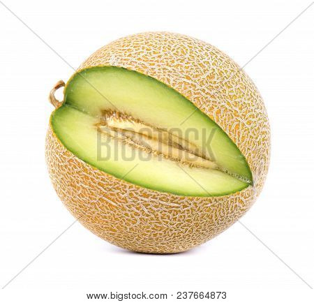 Cantaloupe Melon Isolated On White Background. Juicy And Sweet Cantaloupe Melon Isolated On White Ba