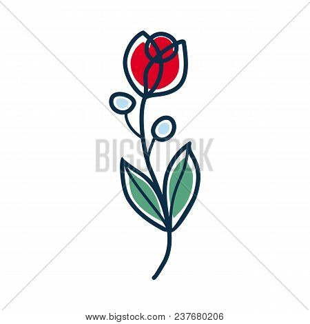 Red Flower Isolated Vector On White Background. Abstract Scandinavian Style