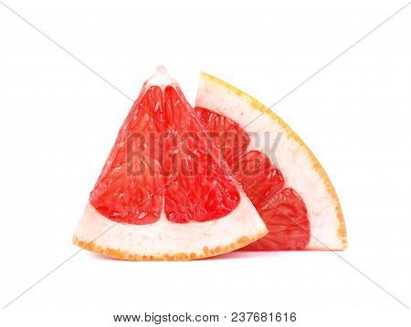 Grapefruit Piece Isolated On White Background. Fresh Fruit. With Clipping Path. Fresh Grapefruit Wit
