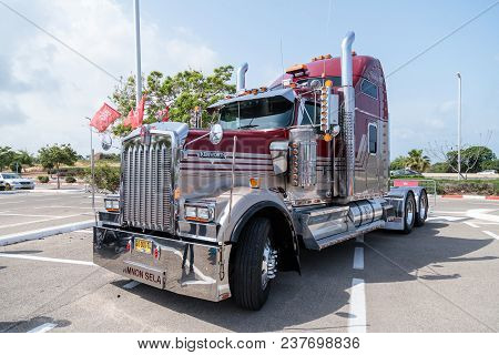 Nahariyya, Israel - April 21, 2018 : Track Kenworth At An Exhibition Of Vintage Cars Parked Near The