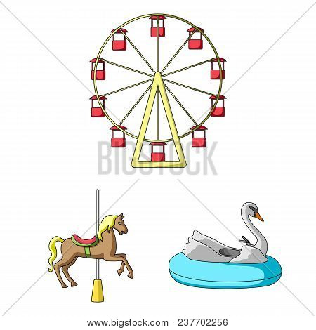 Amusement Park Cartoon Icons In Set Collection For Design. Equipment And Attractions Vector Symbol S