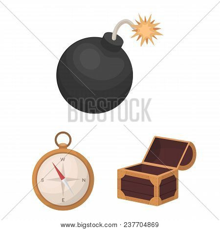 Pirate, Sea Robber Cartoon Icons In Set Collection For Design. Treasures, Attributes Vector Symbol S