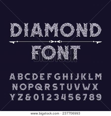 Diamond Crystal Alphabet Font. Ornate Jewellery Letters And Numbers. Stock Vector Typography.