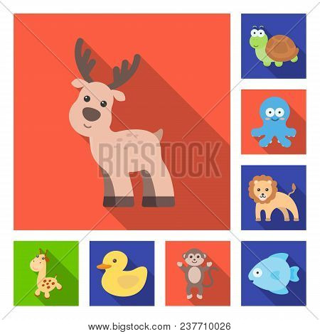 An Unrealistic Flat Animal Icons In Set Collection For Design. Toy Animals Vector Symbol Stock  Illu