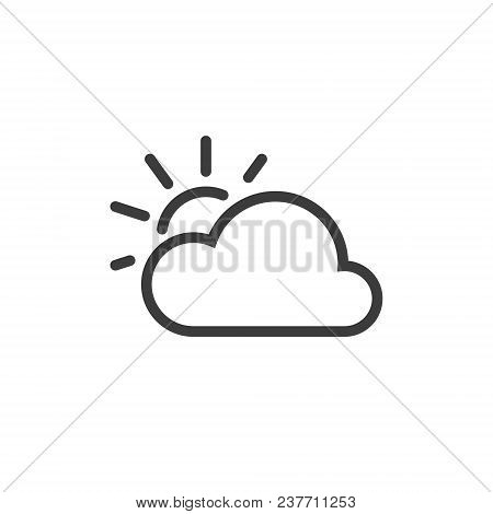 Black And White Linear Sun Icon Behind The Cloud