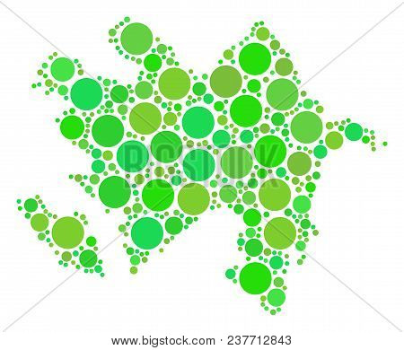 Azerbaijan Map Mosaic Of Scattered Filled Circles In Variable Sizes And Eco Green Color Tints. Vecto