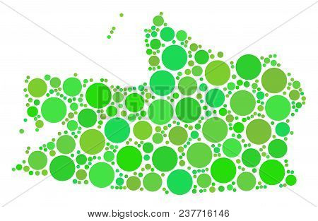 Kaliningrad Region Map Composition Of Random Filled Circles In Variable Sizes And Green Color Tints.