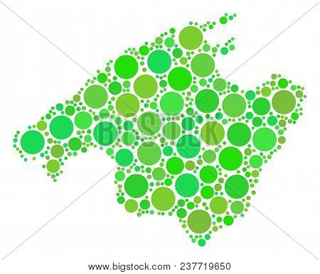 Spain Mallorca Island Map Collage Of Randomized Dots In Variable Sizes And Ecological Green Color Ti