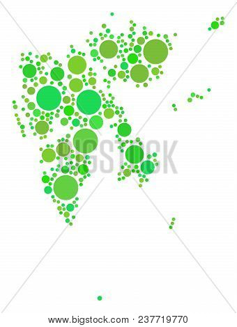 Svalbard Island Map Mosaic Of Scattered Dots In Variable Sizes And Green Color Tones. Vector Filled 