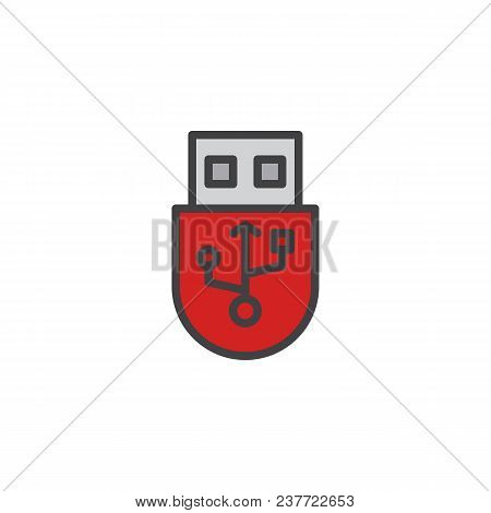 Usb Flash Drive Filled Outline Icon, Line Vector Sign, Linear Bicolor Pictogram Isolated On White. U