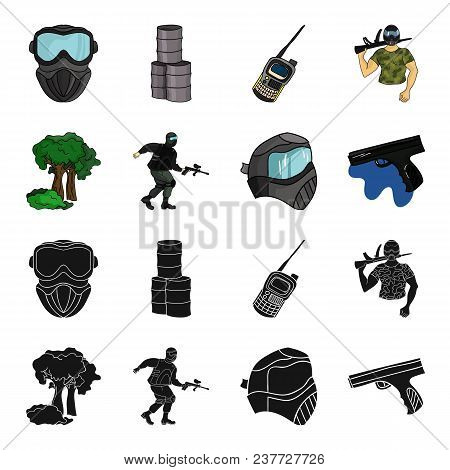 Mask, Gun, Paint, Inventory .paintball Set Collection Icons In Black, Cartoon Style Vector Symbol St