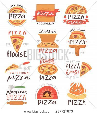Pizza Lettering Vector Italian Food Sign Of Pizzeria Or Pizzahouse For Typography Print Illustration