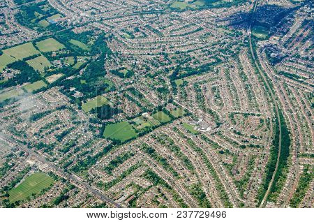 Aerial View Of The South London Suburb Of Worcester Park In The Borough Of Sutton.  A Mainly Residen