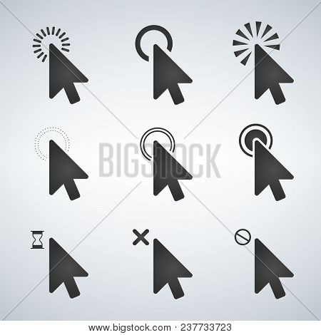 Black Computer Mouse Click Cursor Arrow Icons Set. Vector Illustration Isolated On Modern Background