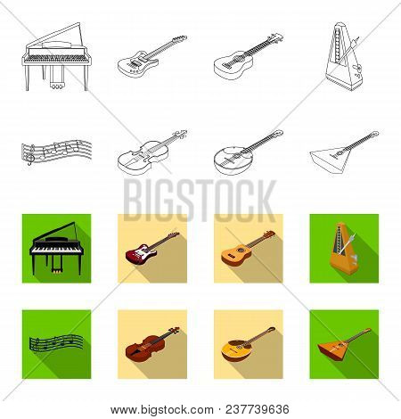 Musical Instrument Outline, Flat Icons In Set Collection For Design. String And Wind Instrument Isom