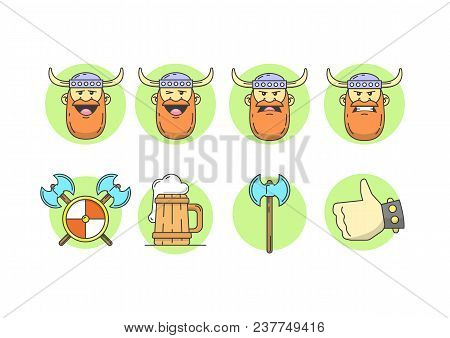 Colored Flat Simple Icon Set With Vikings