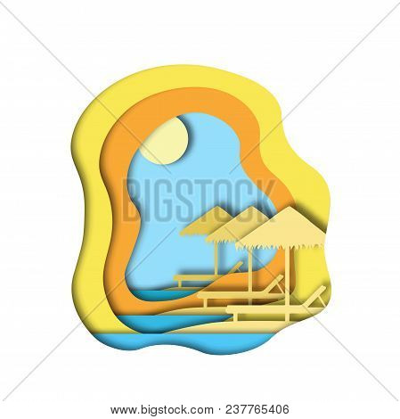 Paper Cut Style Background. Summer Seaside. Vector Illustration.