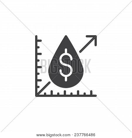 Dollar Growth Chart With Oil Drop Vector Icon. Filled Flat Sign For Mobile Concept And Web Design. O